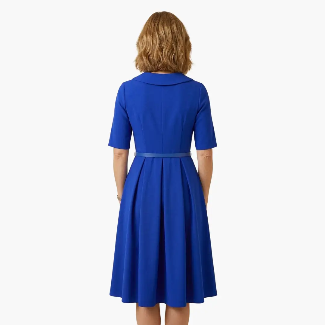 Women’s Asymmetrical Neck Midi Dress with Waist Belt and 3/4 Sleeves