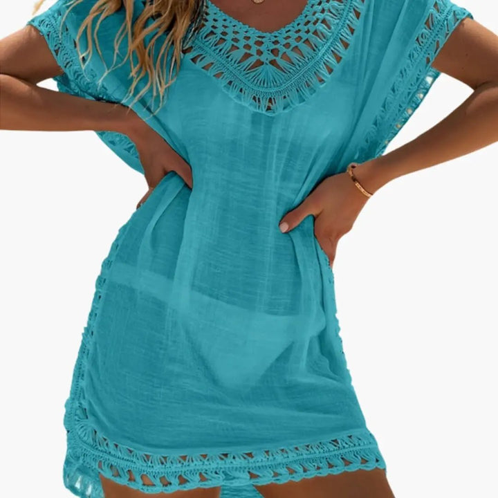 Women’s Beach Dress with V Neck and Crochet Surface