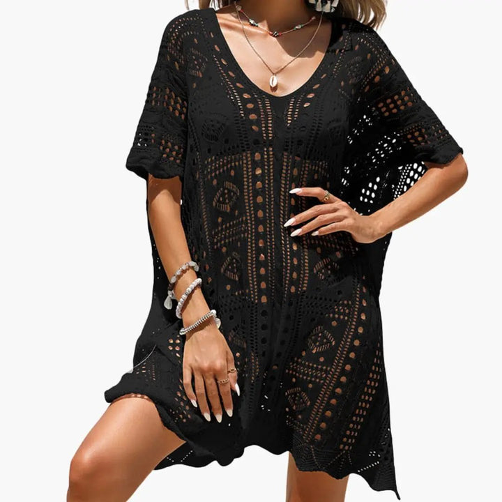 Women’s Crochet Beach Dress with V Neck