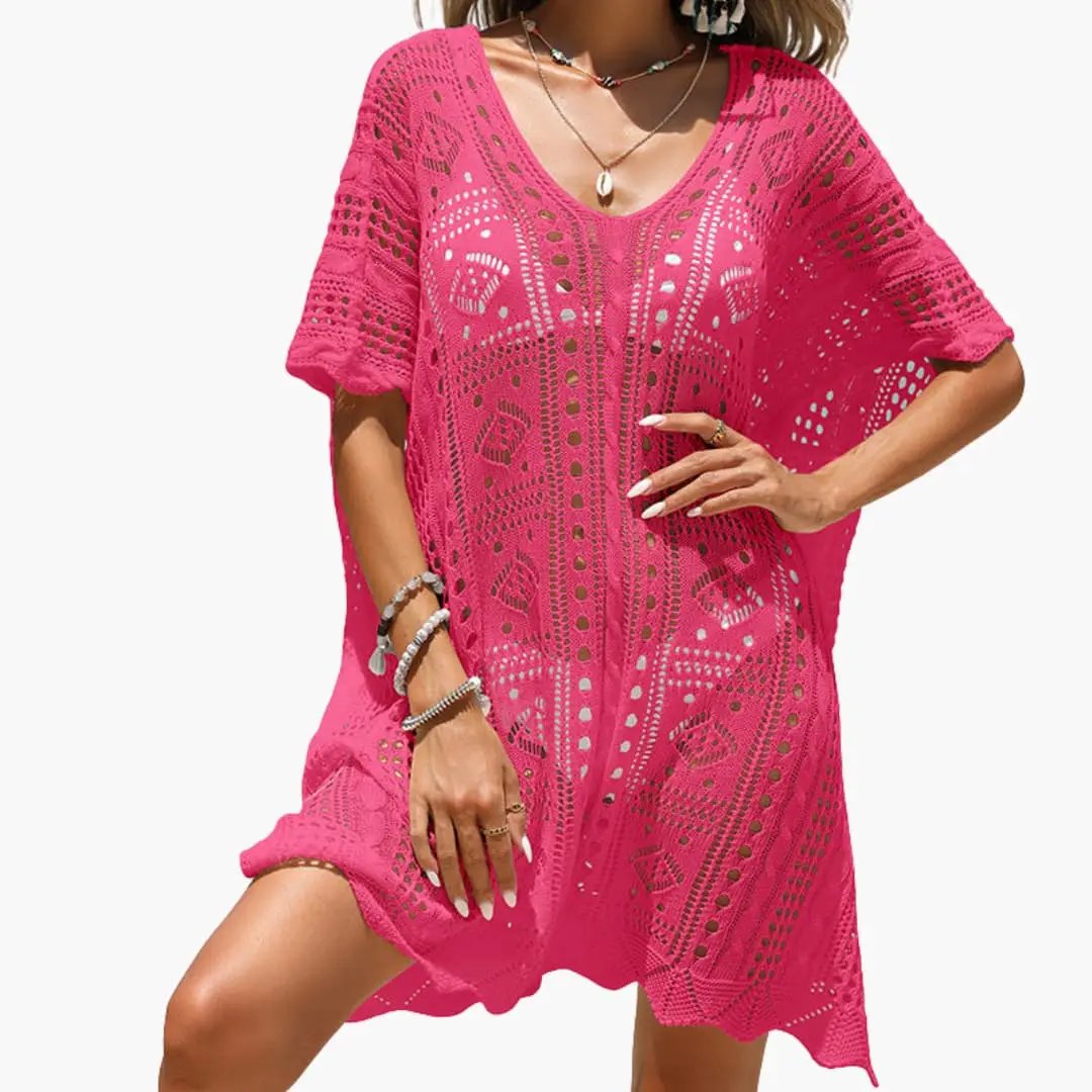 Women’s Crochet Beach Dress with V Neck