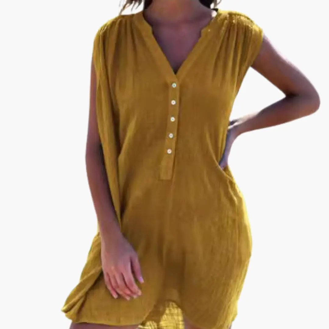 Women’s Beach Dress with V Neck and Front Buttons