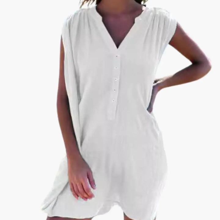 Women’s Beach Dress with V Neck and Front Buttons