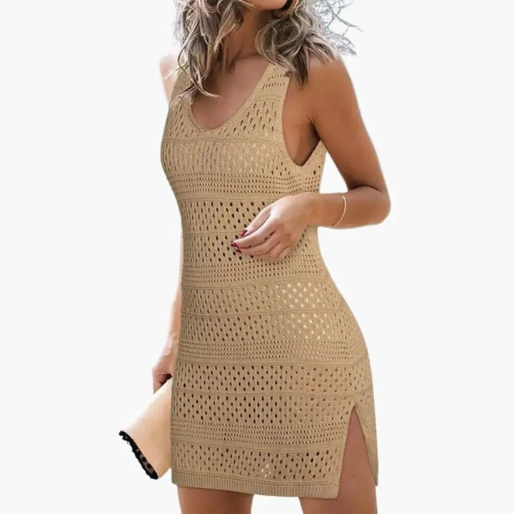 Women’s Beach Dress with V Neck and Mesh Surface