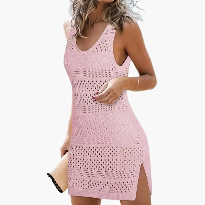 Women’s Beach Dress with V Neck and Mesh Surface