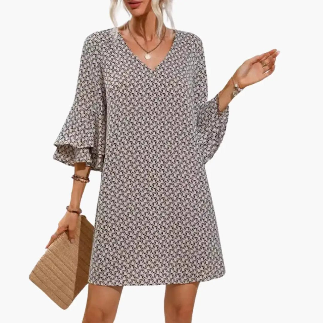 Women’s Beach Dress with V Neck and Wide Sleeves