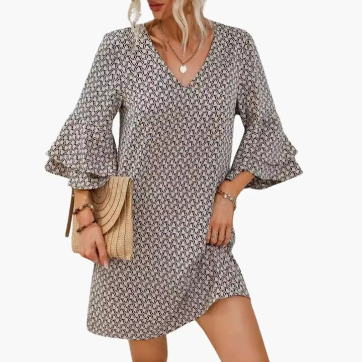 Women’s Beach Dress with V Neck and Wide Sleeves