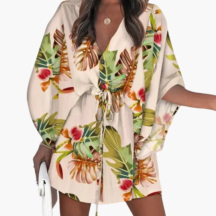 Women’s Beach Dress with Waist Tie and Button Front