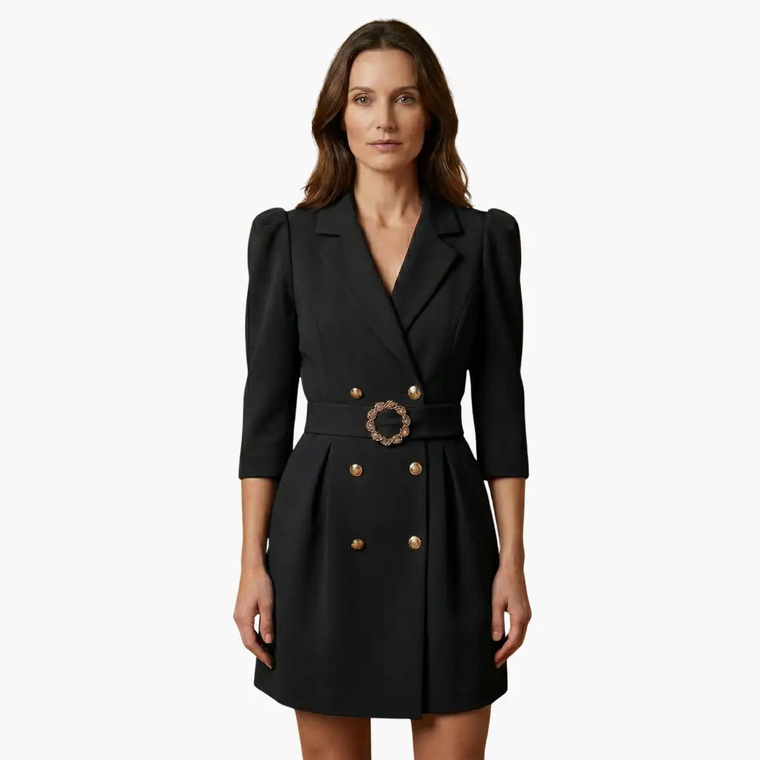 Women’s Blazer Dress with Notched Collar and Button Front