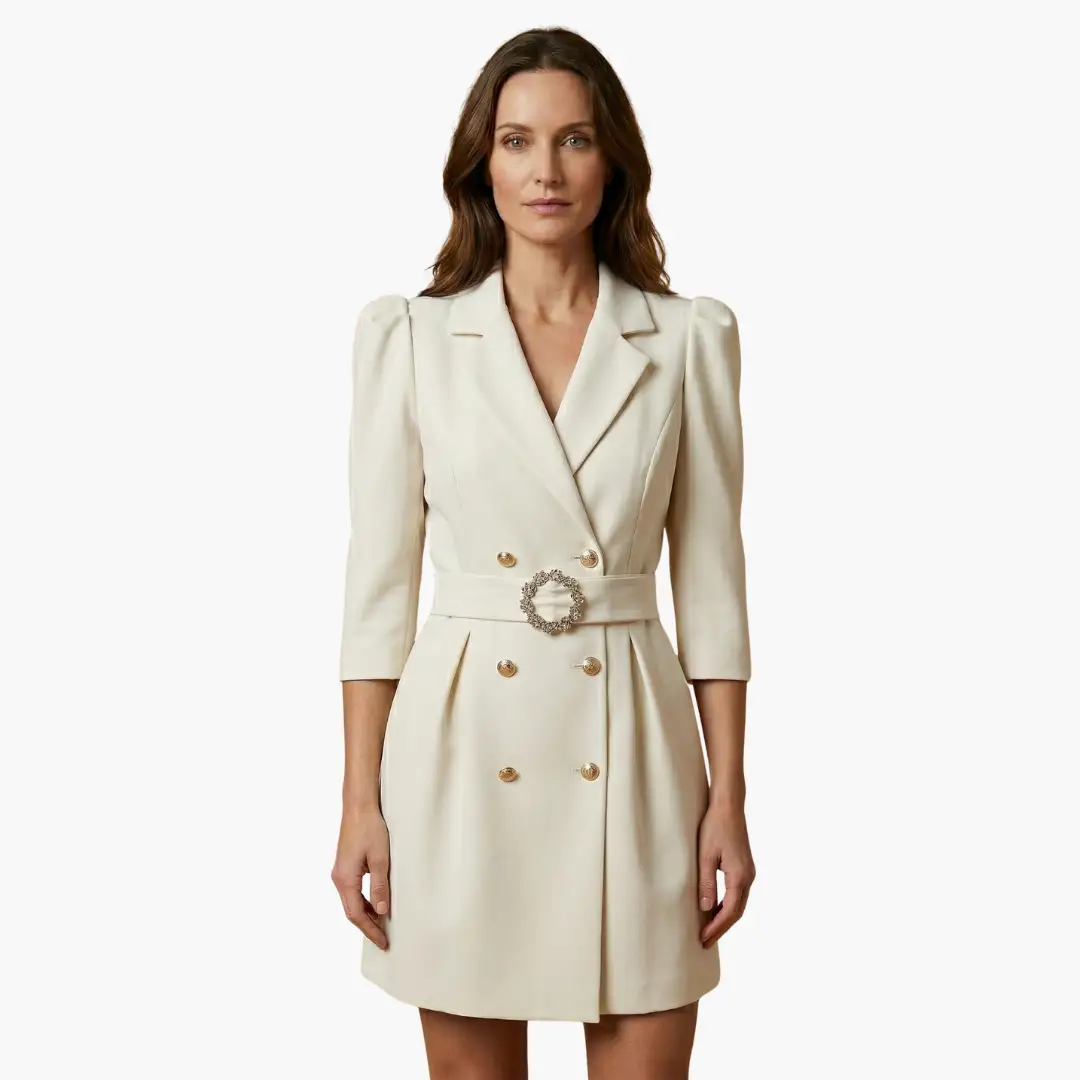 Women’s Blazer Dress with Notched Collar and Button Front