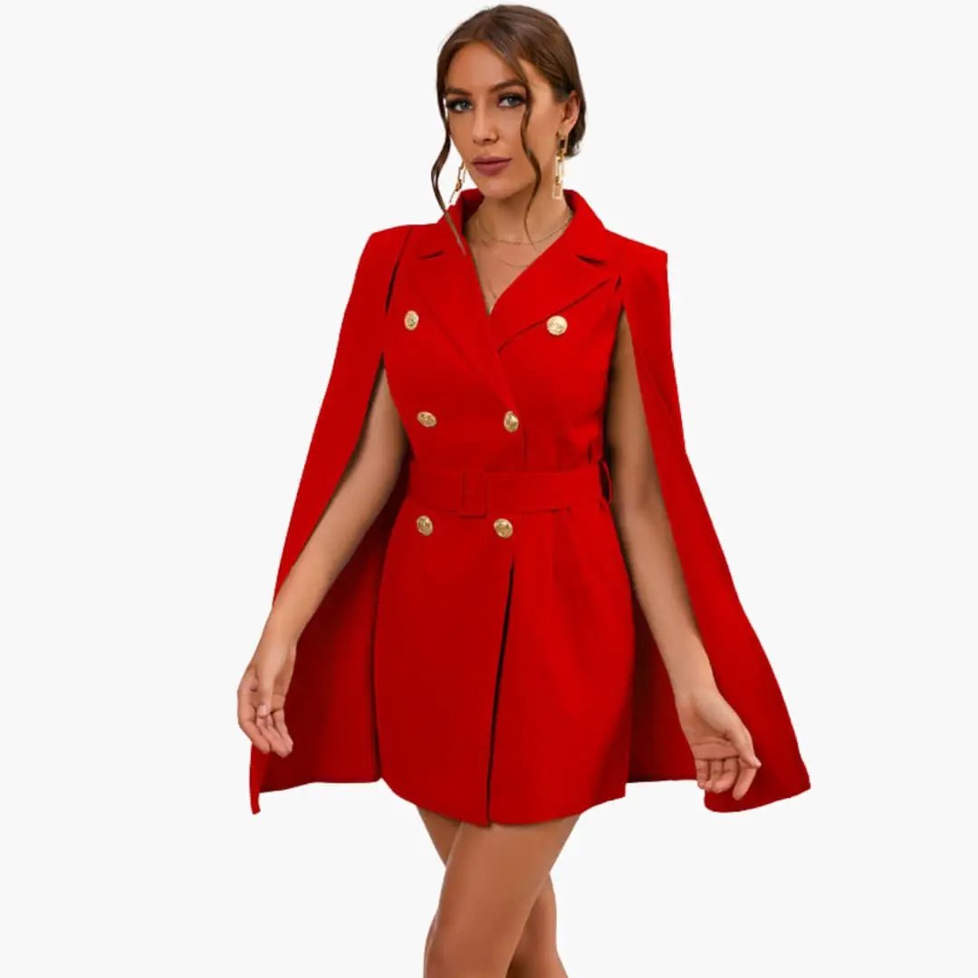 Women's Blazer Dress with Waist Belt and Button Details
