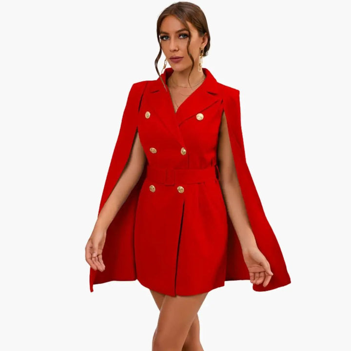 Women's Blazer Dress with Waist Belt and Button Details