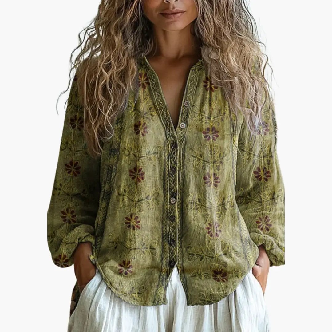 Women's Blouse with Button Closure and Long Sleeves