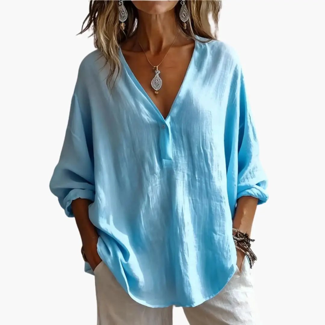 Women's Blouse with Round Neck and Long Sleeves