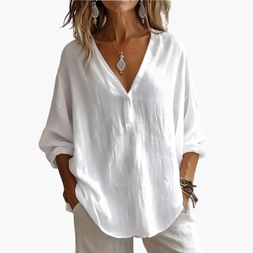 Women's Blouse with Round Neck and Long Sleeves