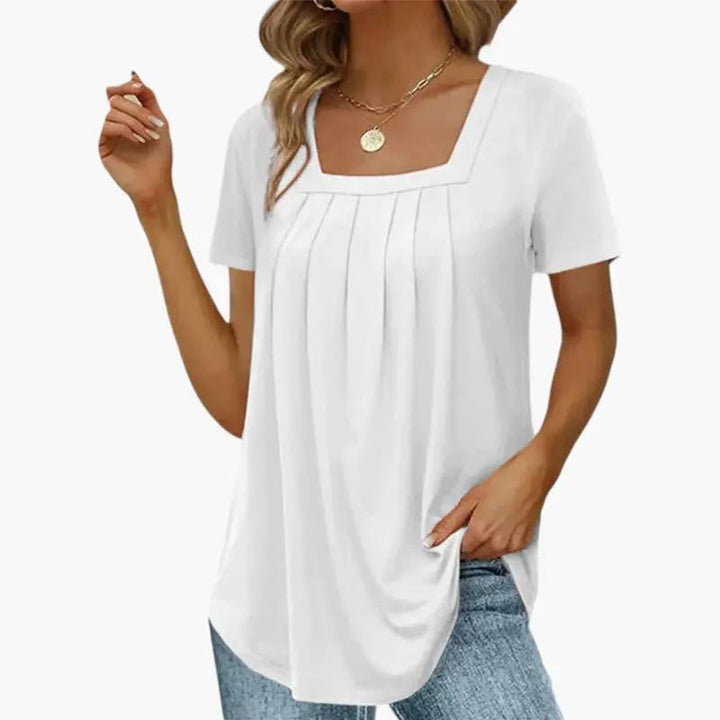 Women's Blouse with Square Neckline and Front Pleats