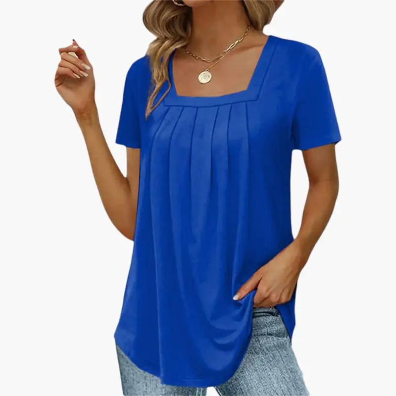 Women's Blouse with Square Neckline and Front Pleats