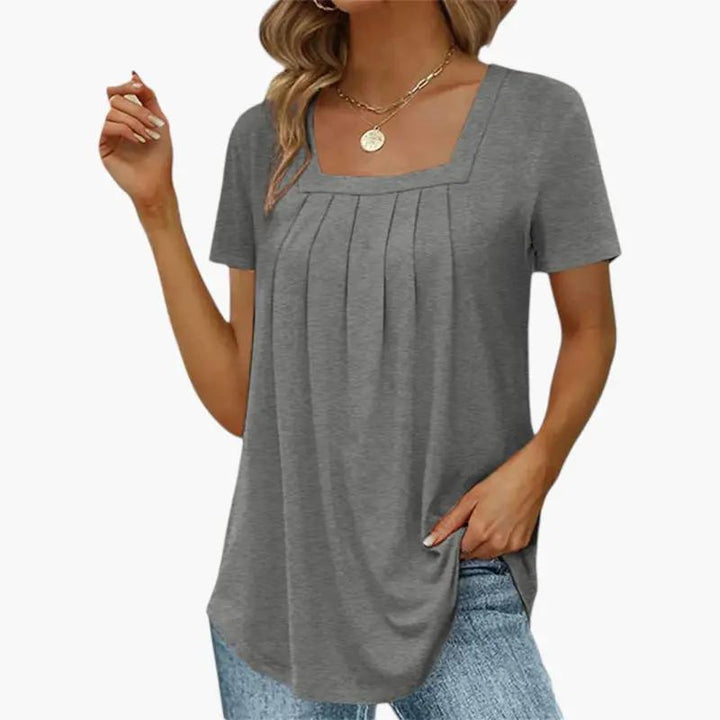 Women's Blouse with Square Neckline and Front Pleats