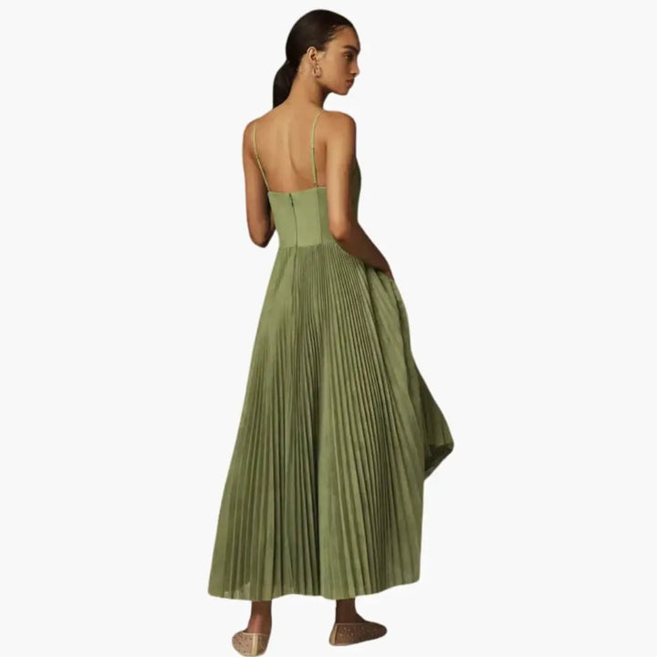 Women’s Bustier Midi Dress with Ruffled Tulle Skirt and Sleeveless Design