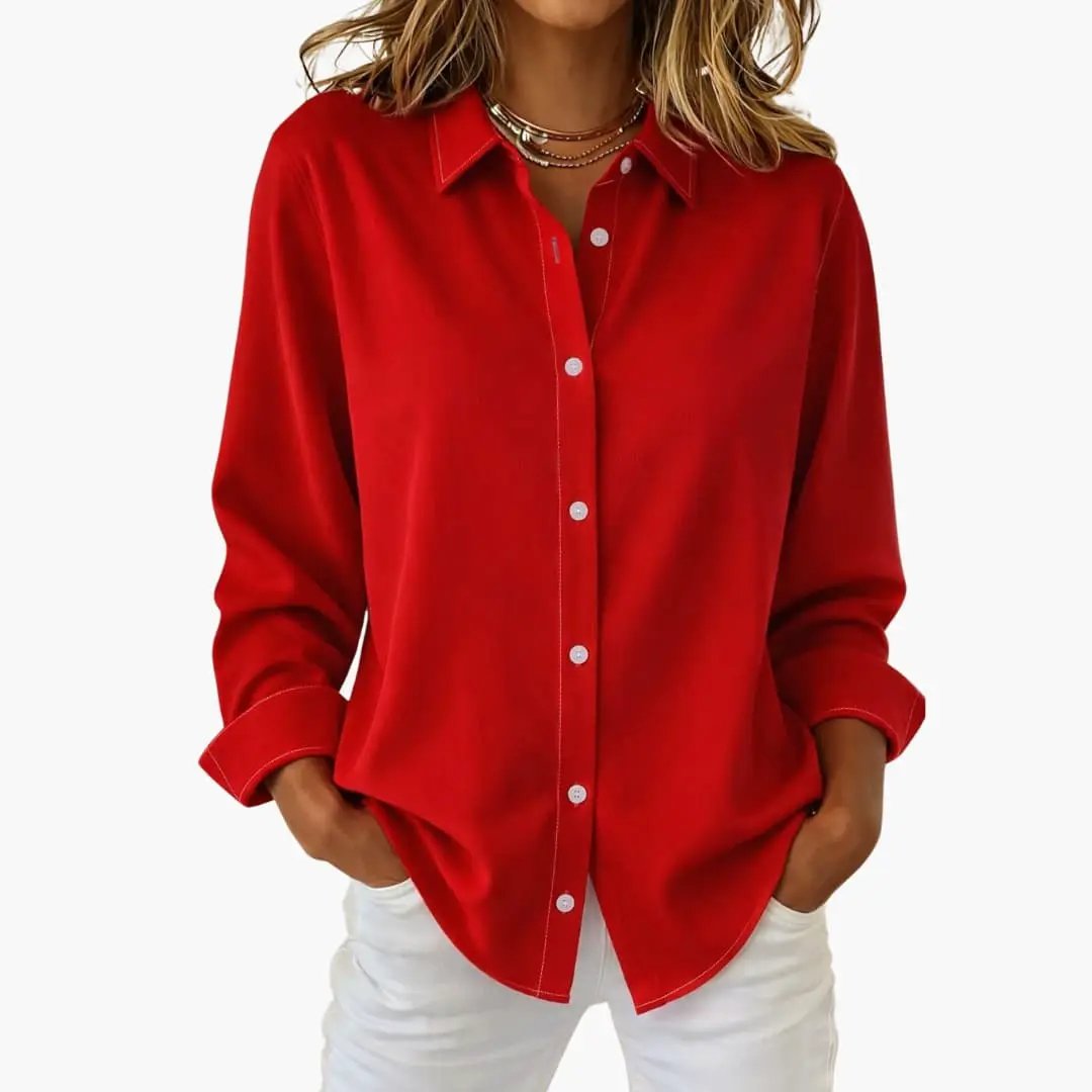 Women’s Button-Down Blouse Collared Long Sleeve Loose Fit Shirt