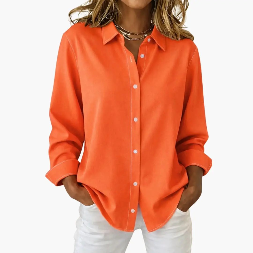 Women’s Button-Down Blouse Collared Long Sleeve Loose Fit Shirt