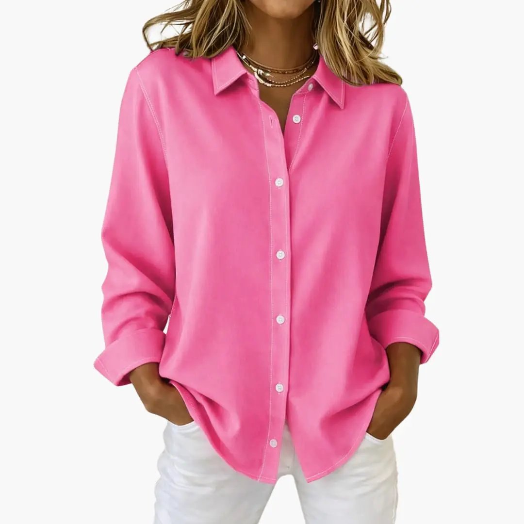 Women’s Button-Down Blouse Collared Long Sleeve Loose Fit Shirt