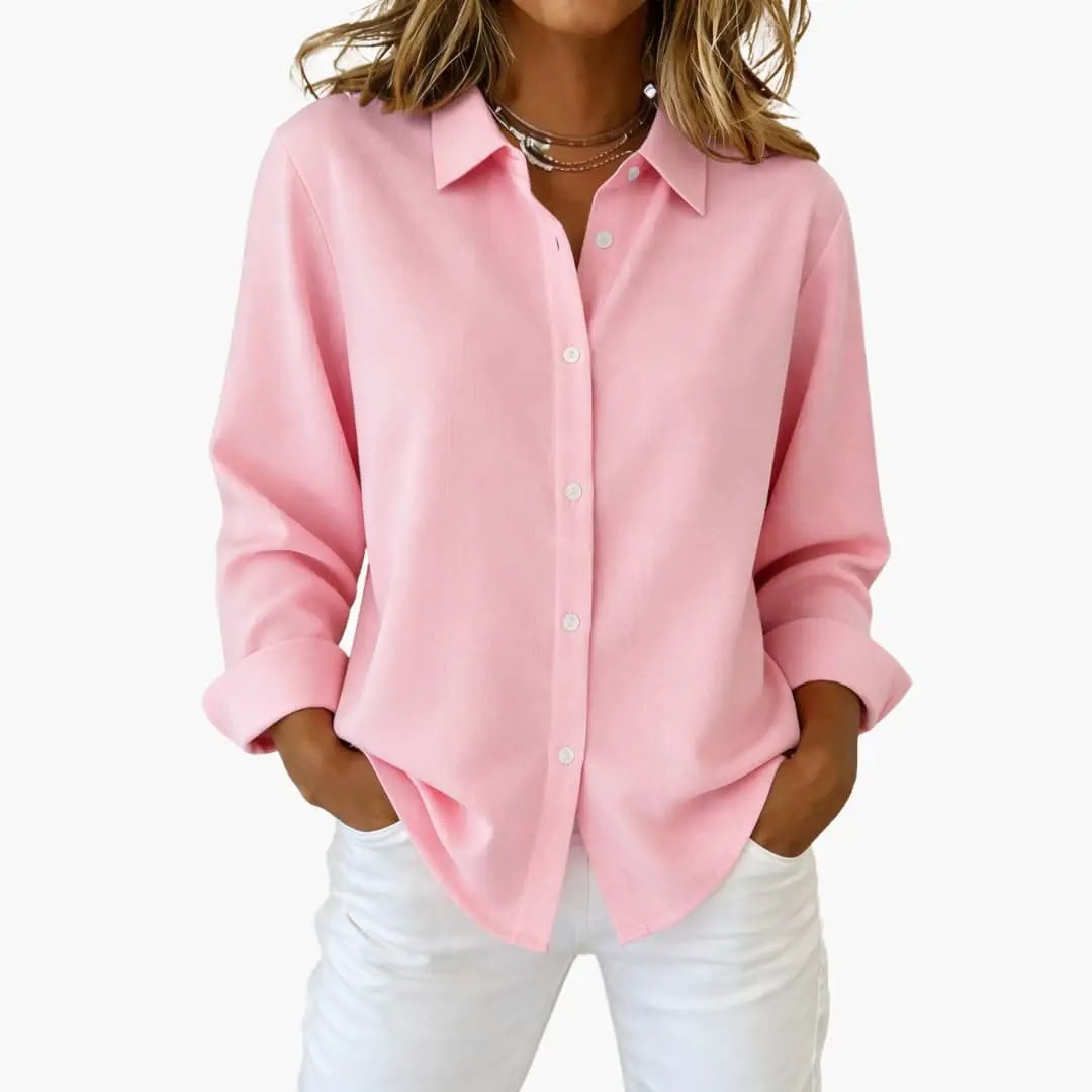 Women’s Button-Down Blouse Collared Long Sleeve Loose Fit Shirt