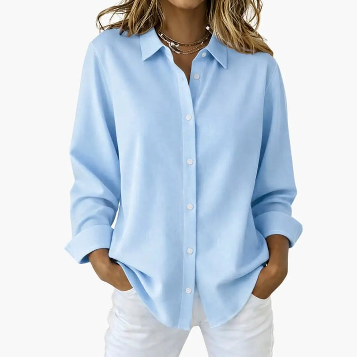 Women’s Button-Down Blouse Collared Long Sleeve Loose Fit Shirt