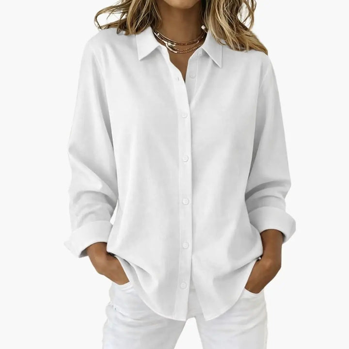 Women’s Button-Down Blouse Collared Long Sleeve Loose Fit Shirt