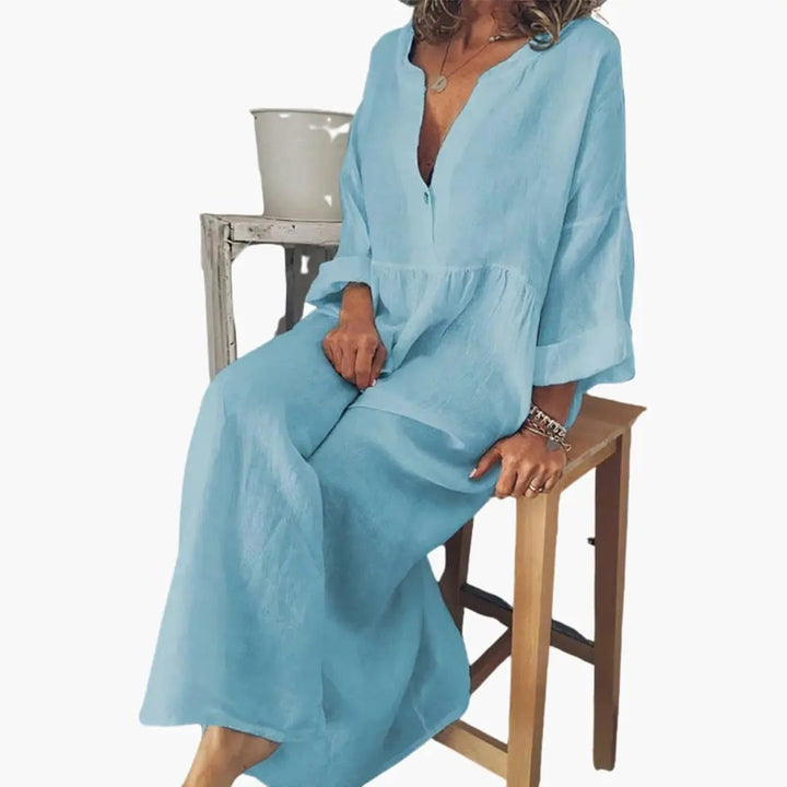 Women’s Button - Front Blouse Dress with Long Sleeves