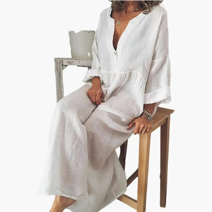 Women’s Button - Front Blouse Dress with Long Sleeves