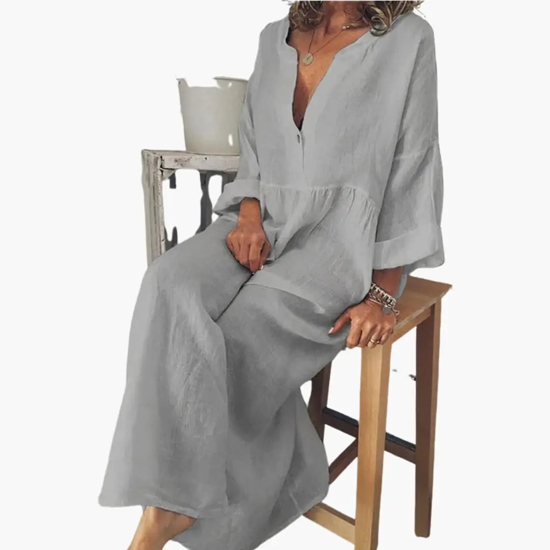 Women’s Button - Front Blouse Dress with Long Sleeves