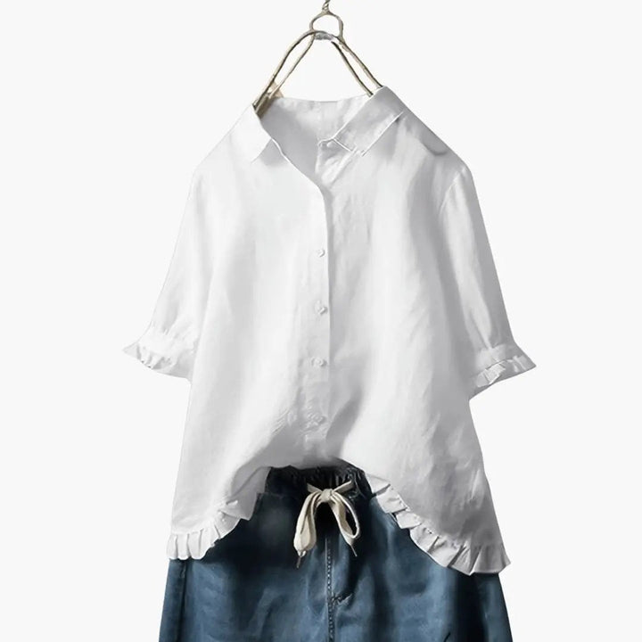 Women's Button-Up Blouse with Collar and Long Sleeves