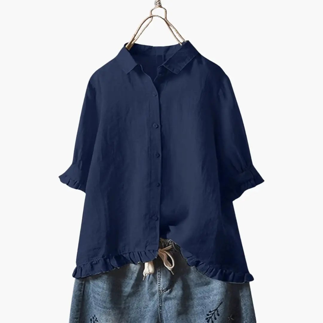 Women's Button-Up Blouse with Collar and Long Sleeves