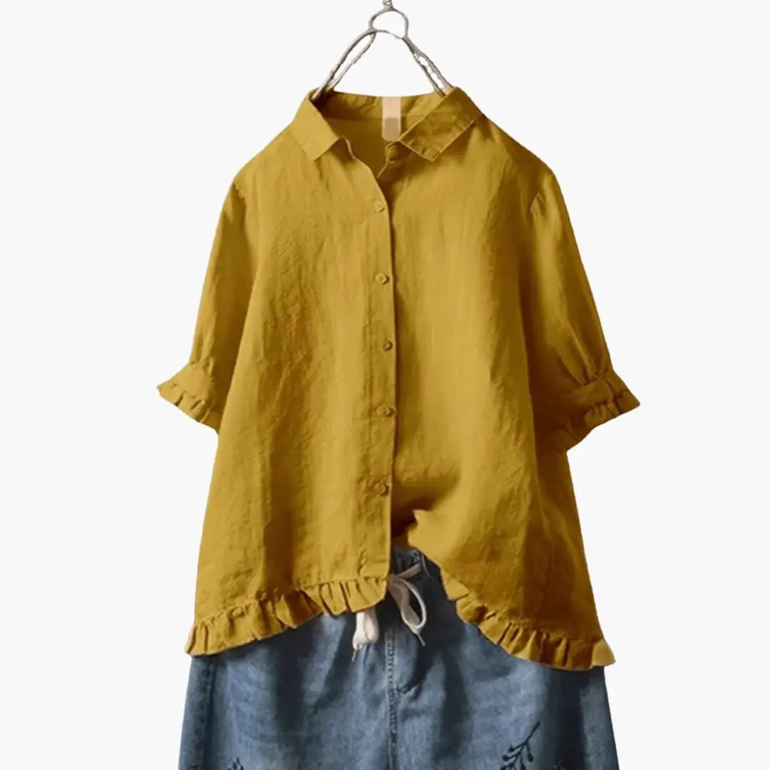 Women's Button-Up Blouse with Collar and Long Sleeves