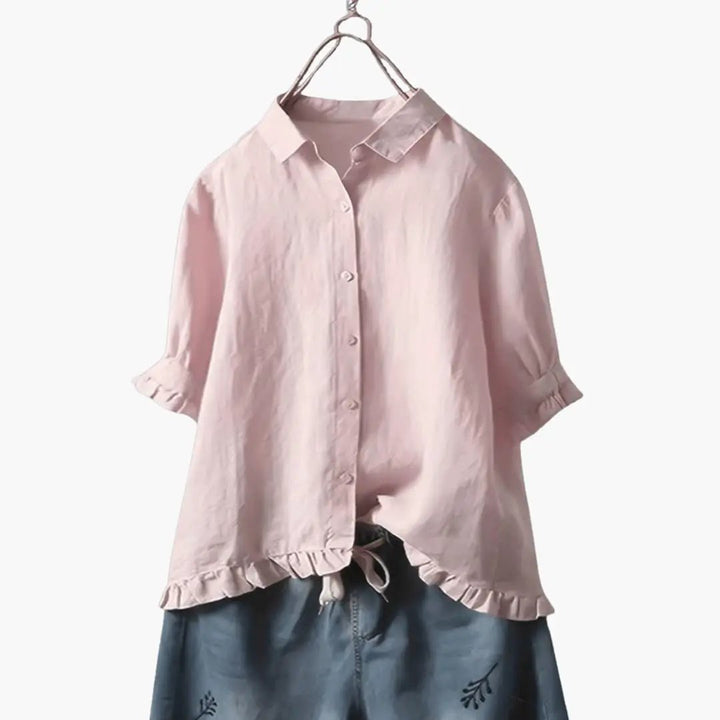 Women's Button-Up Blouse with Collar and Long Sleeves