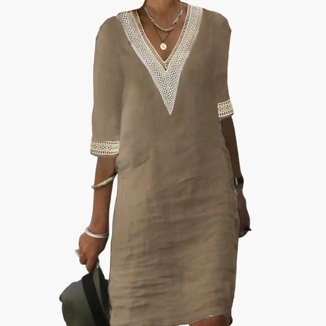Women’s Button Front Waist Dress with Short Sleeves and Straight Hem