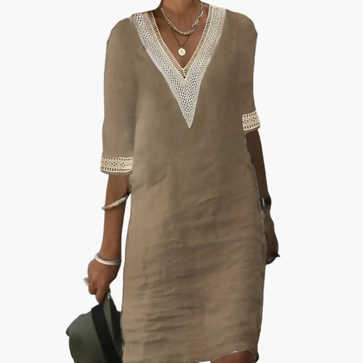 Women’s Button Front Waist Dress with Short Sleeves and Straight Hem