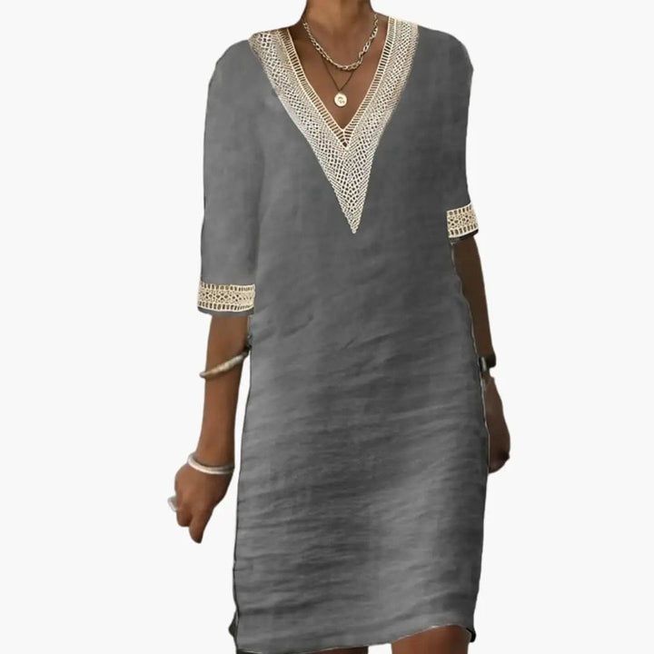 Women’s Button Front Waist Dress with Short Sleeves and Straight Hem