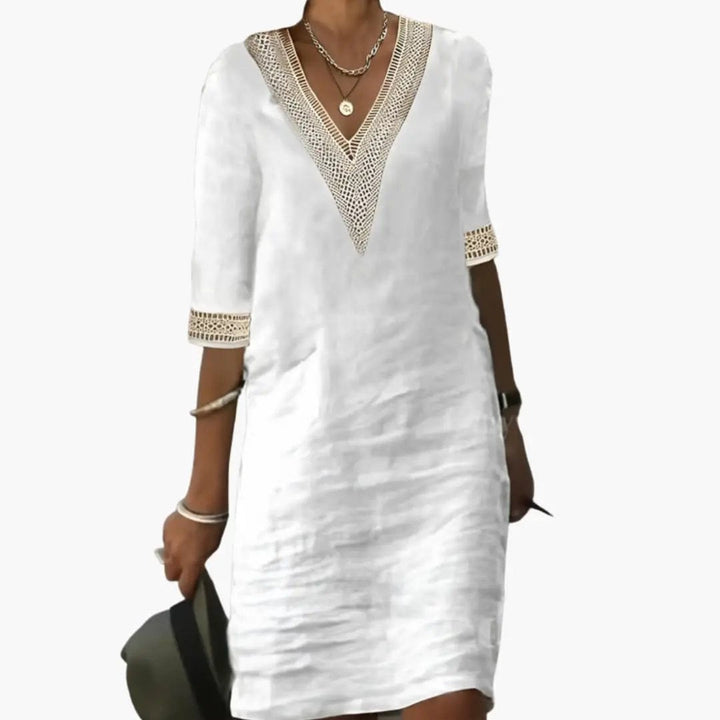 Women’s Button Front Waist Dress with Short Sleeves and Straight Hem
