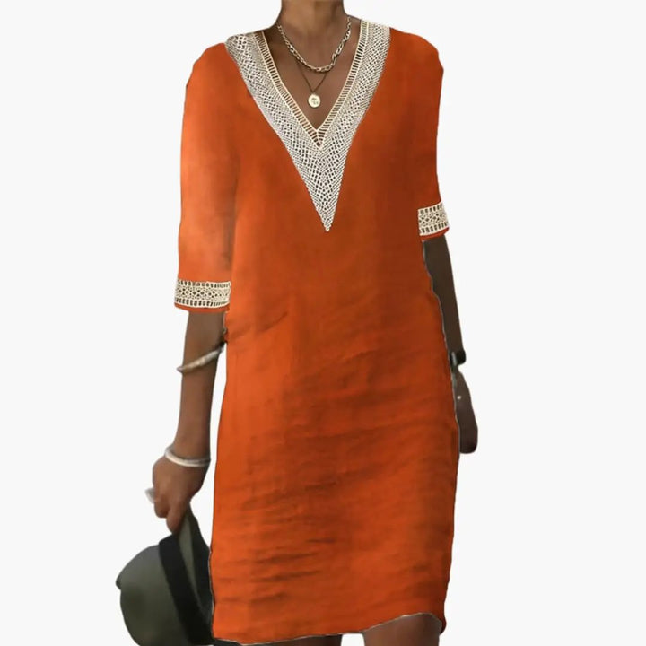 Women’s Button Front Waist Dress with Short Sleeves and Straight Hem