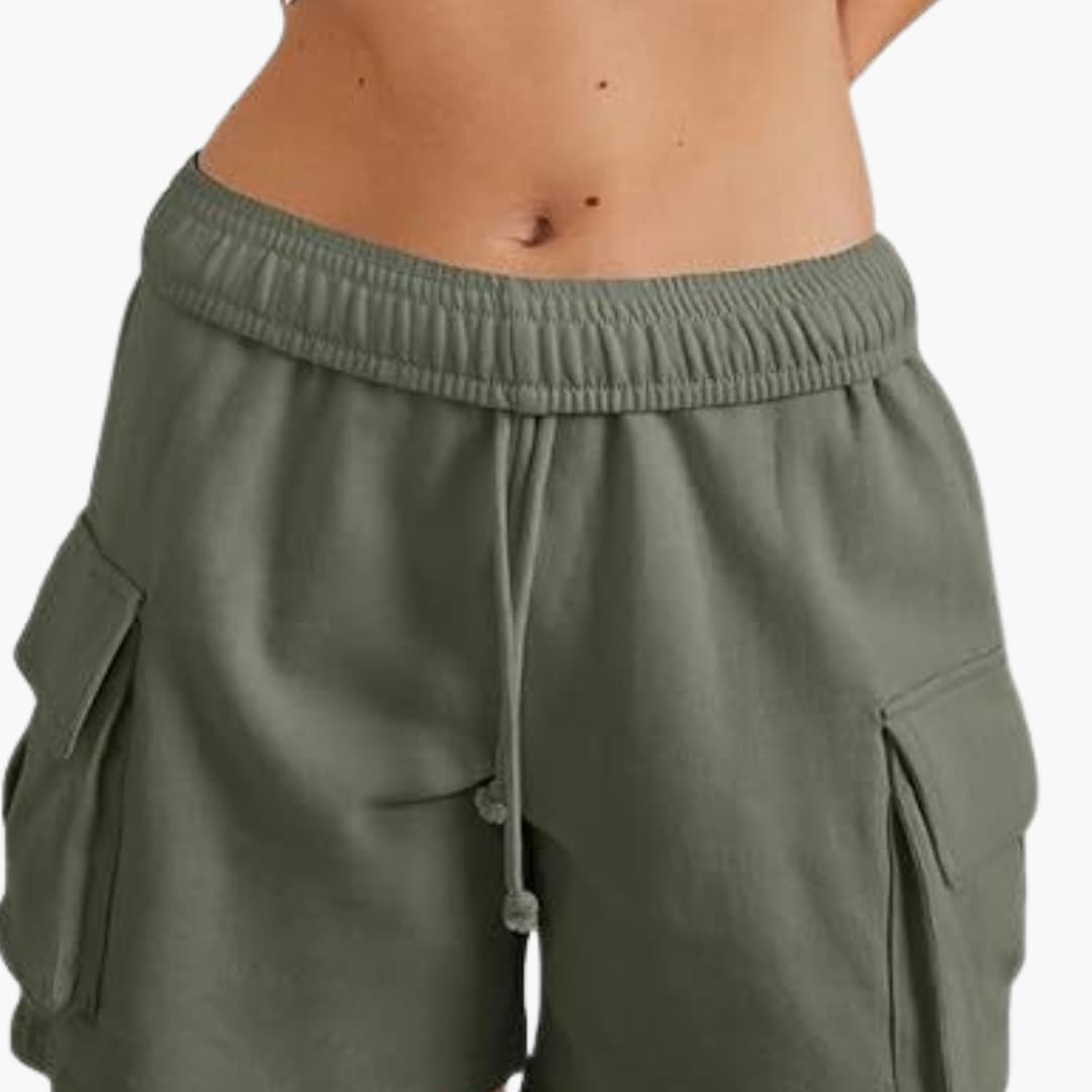 Women's Cargo Shorts with Elastic Waist and Utility Pockets