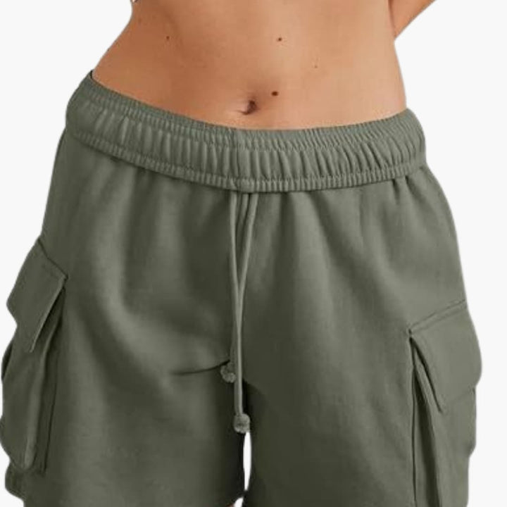 Women's Cargo Shorts with Elastic Waist and Utility Pockets