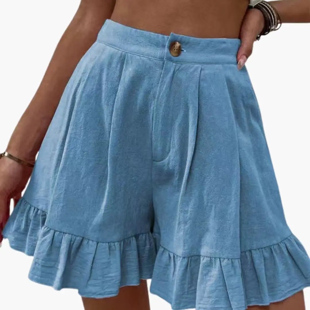 Women's Cotton Shorts with Wide Legs and Elastic Waist