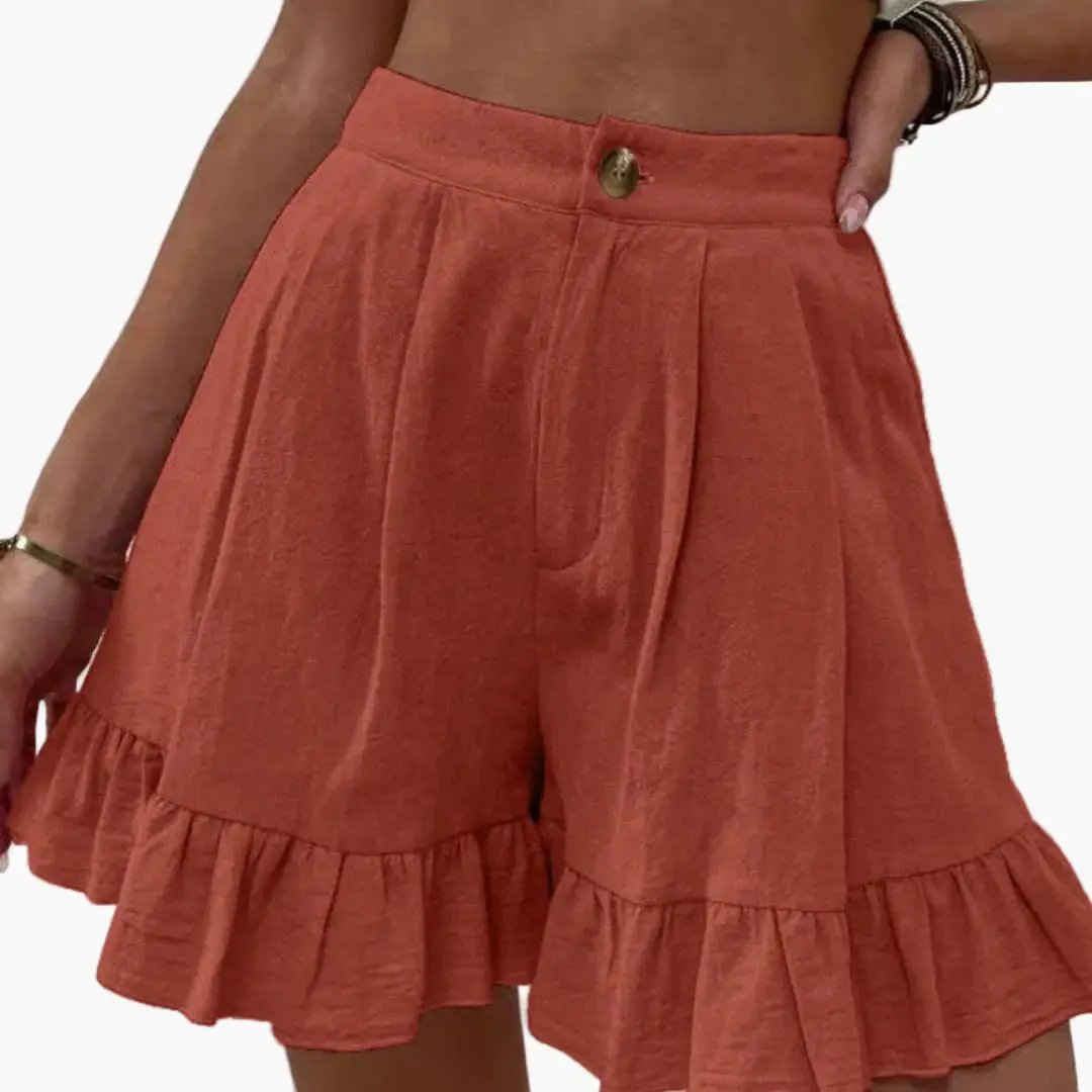 Women's Cotton Shorts with Wide Legs and Elastic Waist