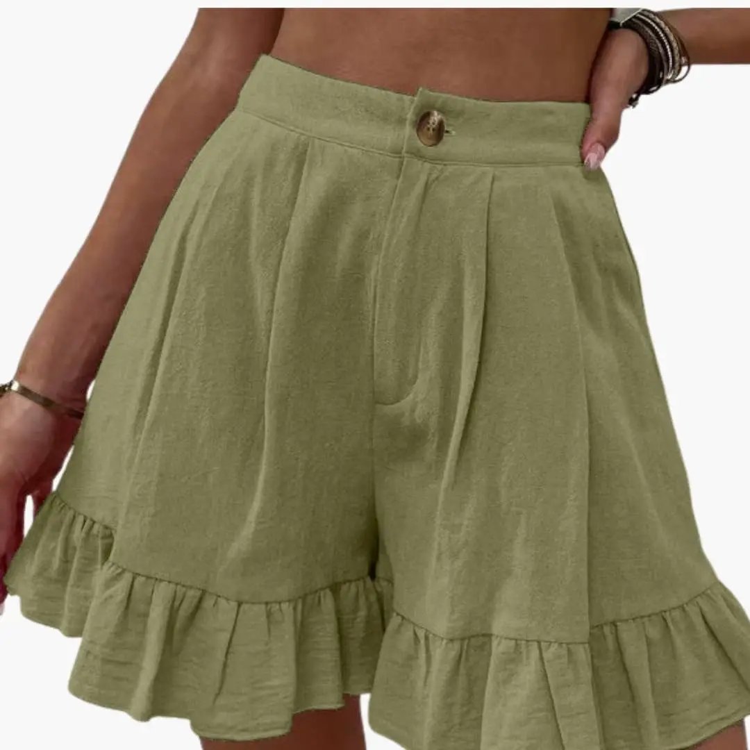 Women's Cotton Shorts with Wide Legs and Elastic Waist
