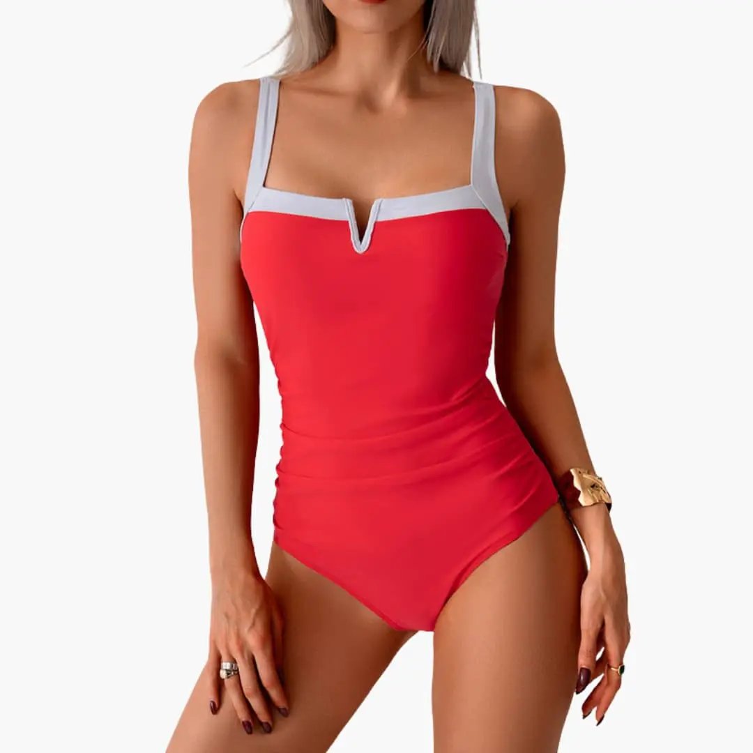 Women’s Contrast Panel One-Piece Swimsuit with Stretch Fit