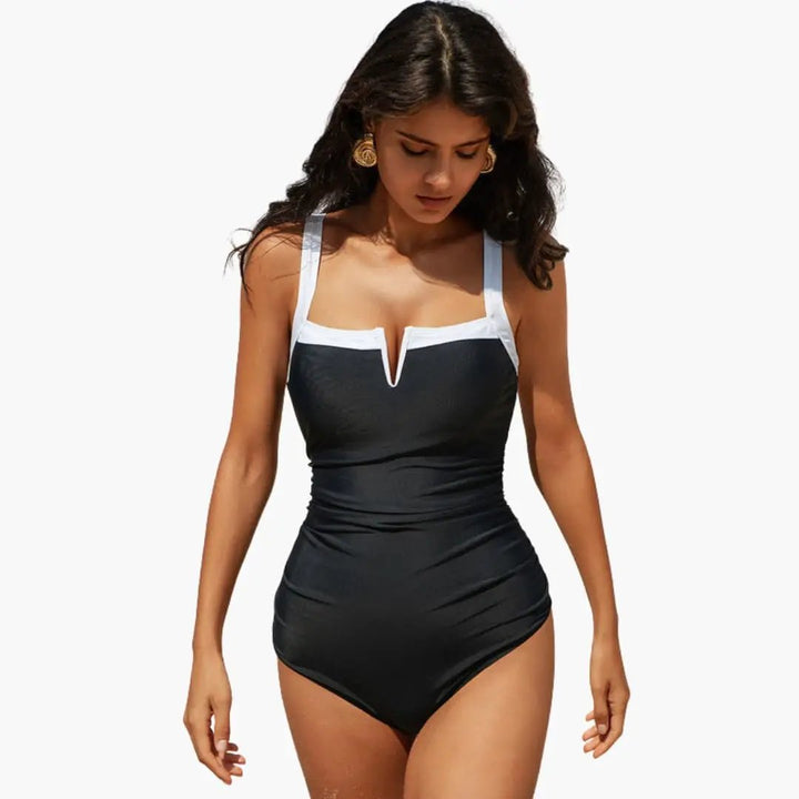 Women’s Contrast Panel One-Piece Swimsuit with Stretch Fit