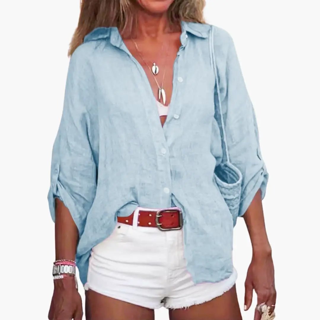 Women’s Cotton Blend Long Sleeve Blouse Classic Crew Neck Pullover Top