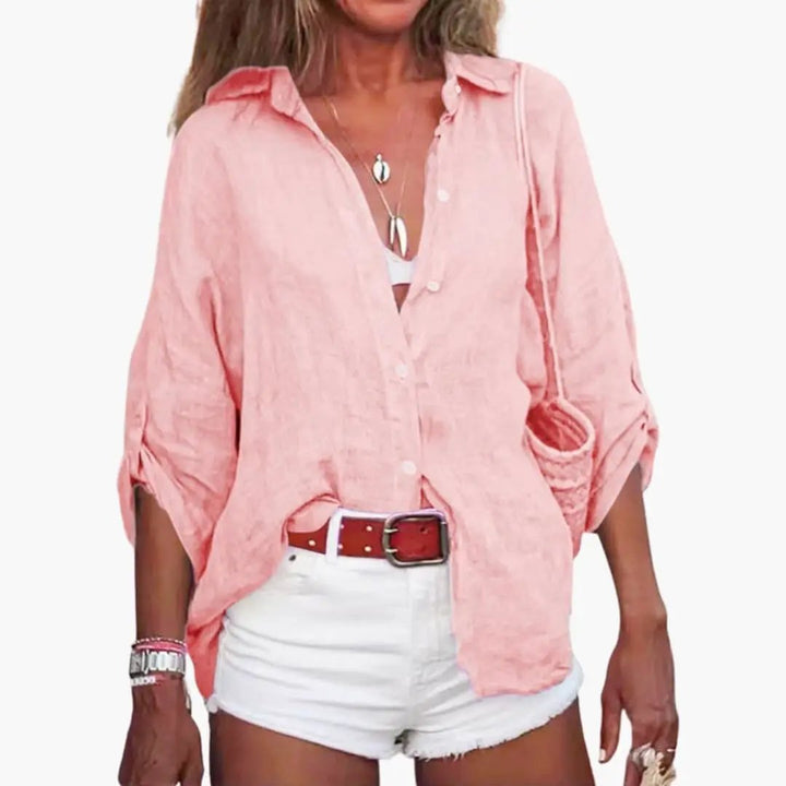 Women’s Cotton Blend Long Sleeve Blouse Classic Crew Neck Pullover Top