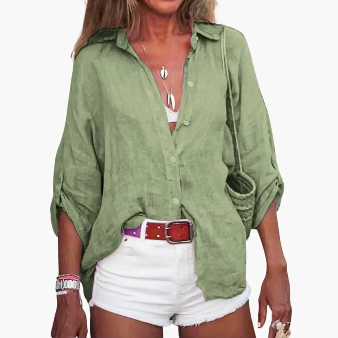 Women’s Cotton Blend Long Sleeve Blouse Classic Crew Neck Pullover Top